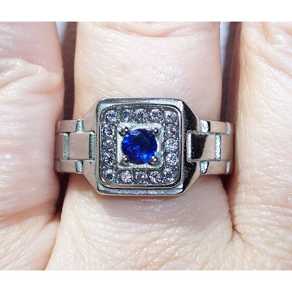 STAINLESS STEEL Synthetic Montana CZ Watch Band Style Band Men's Ring - Picture 3 of 15